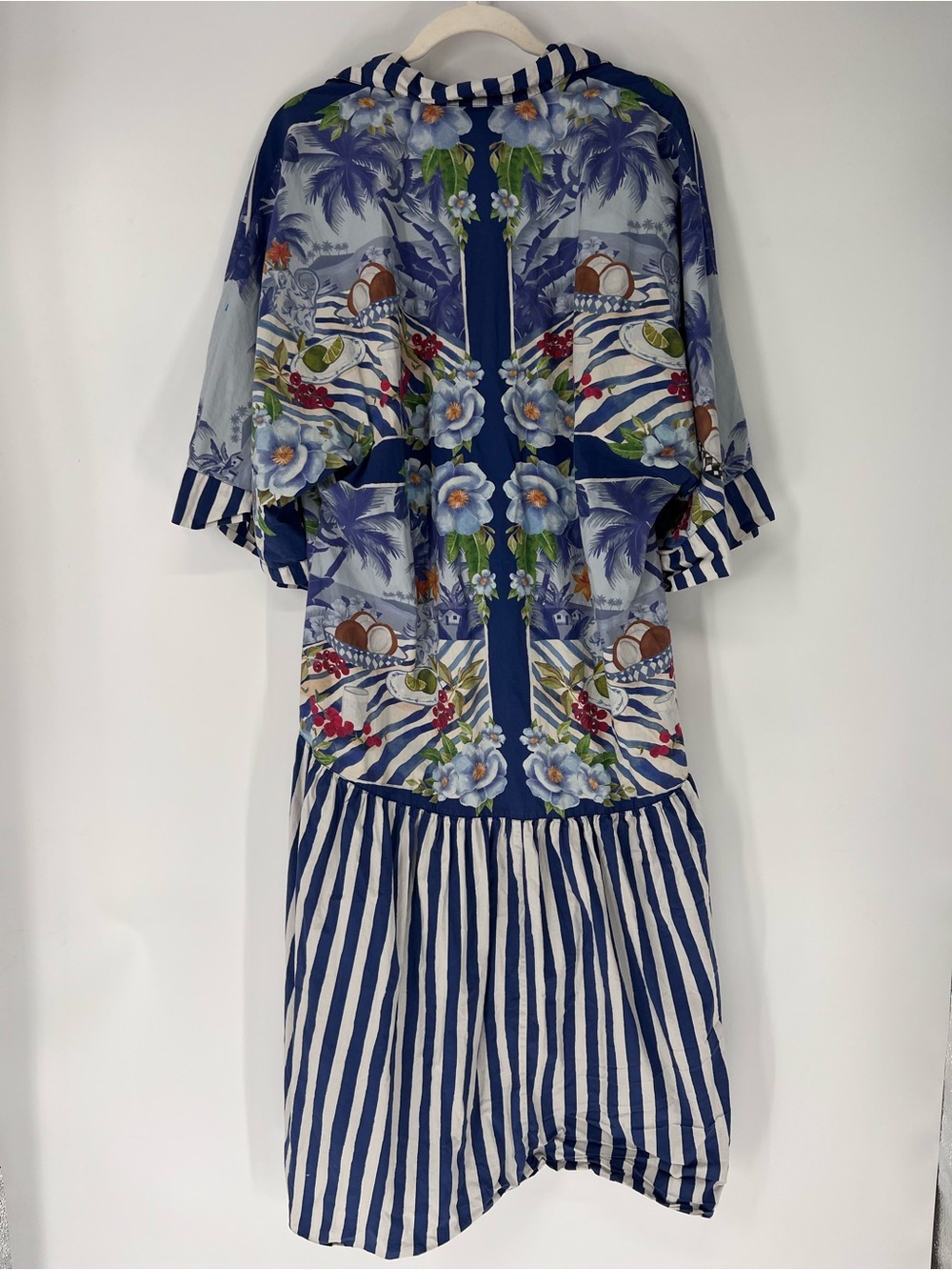 Farm Rio Blue Striped Tropical Button Front Floral Boho Resortwear Midi Dress XL - Picture 12 of 12